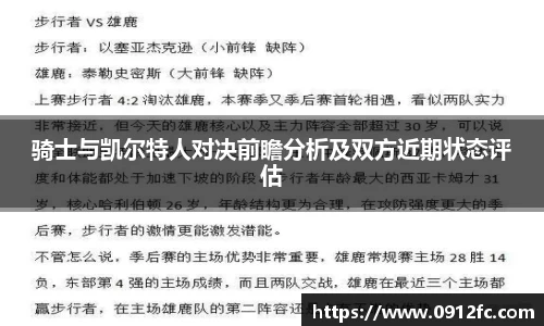 beats365骑士与凯尔特人对决前瞻分析及双方近期状态评估